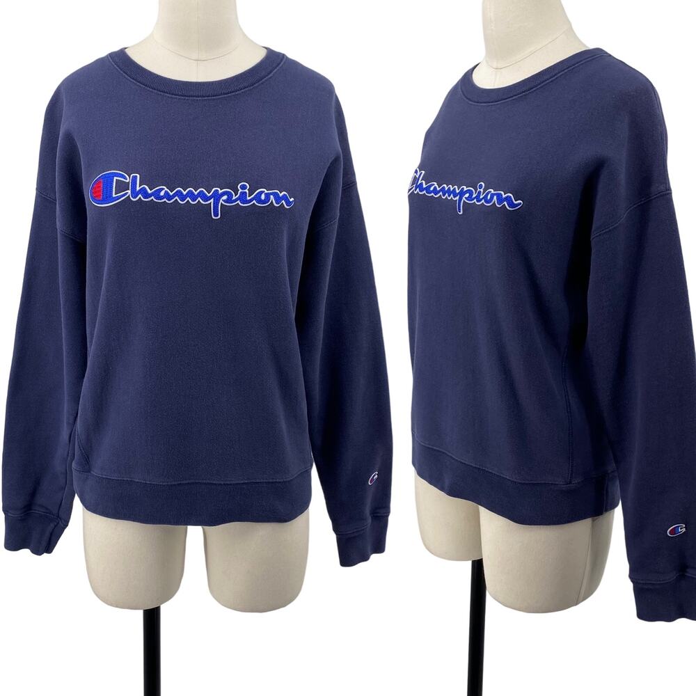 Vintage Y2k Champion Reverse Weave Crewneck Sweatshirt Pullover Spellout Navy L
